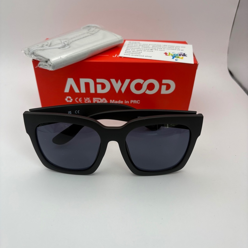 ANDWOOD Womens Sunglasses Black Matte Large Square AF8036-2MT